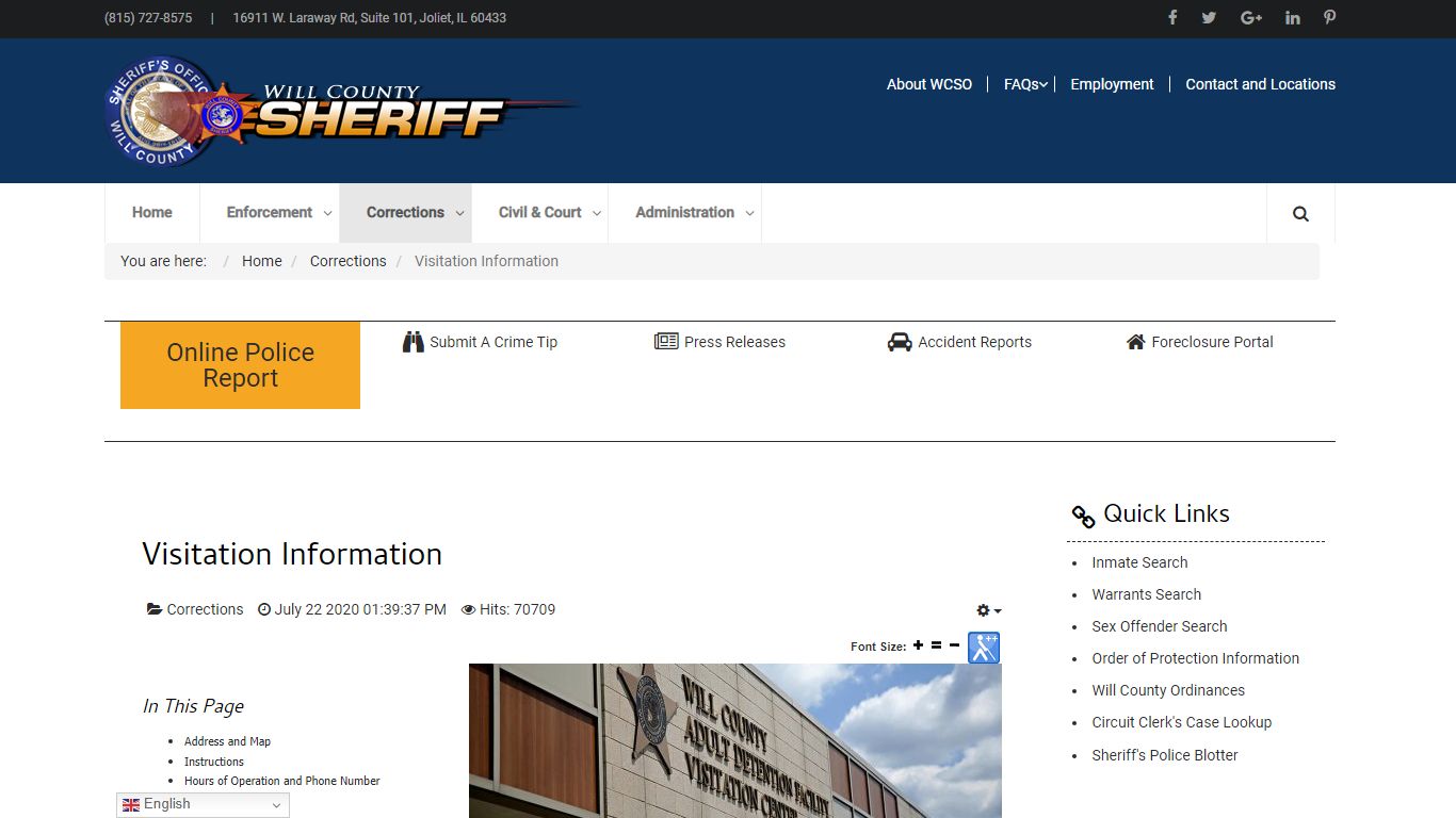 Visitation Information - WC Sheriff's Office